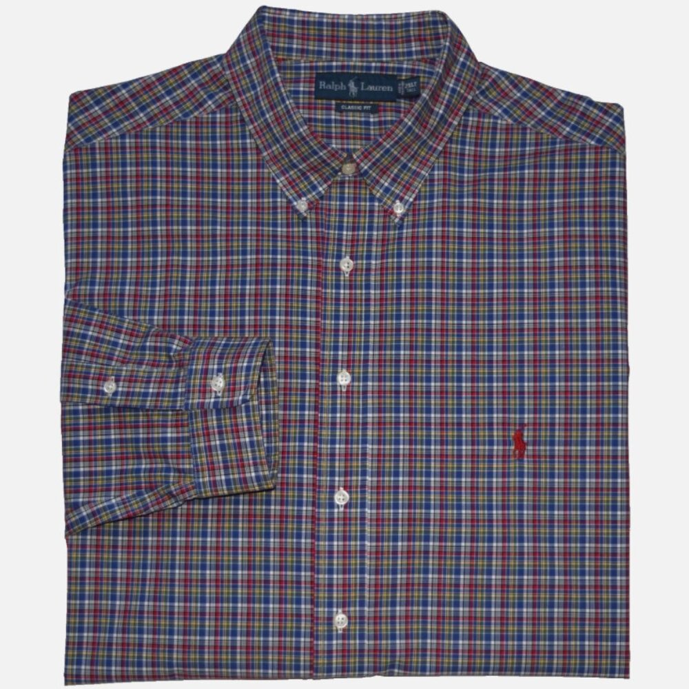 NWT RALPH LAUREN Classic Fit Multicolor Plaid Long Sleeve Shirt Size 2XL Tall